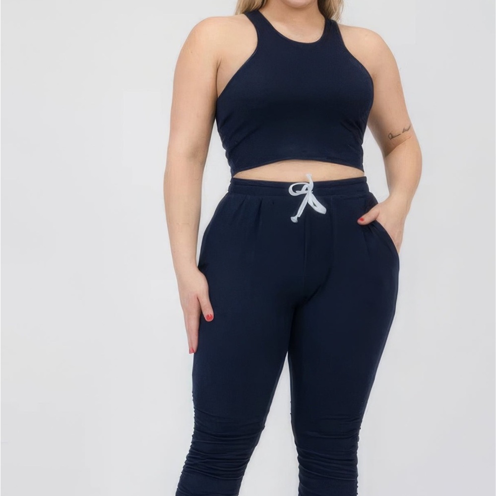 Crop Tank Top & Ruched Pants Set